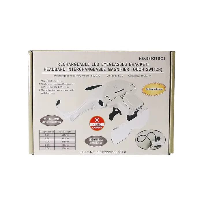Lumière LED et 5 jeux de lentilles, lunettes de beauté grossissantes pour accessoires de maquillage pour Nail Art/tatouage/en greffage de cils