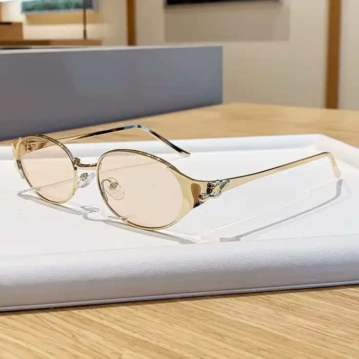 Nouvelles Lunettes de Soleil de Luxe de Marque Tendance pour Femme 2026 – Monture Métallique Ovale Style Punk pour Voyage et Fête