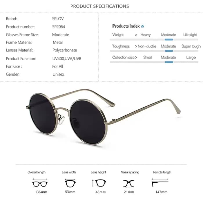 SPLOV rétro Style Punk hommes lunettes de soleil femmes Vintage rond cadre en métal lentille colorée