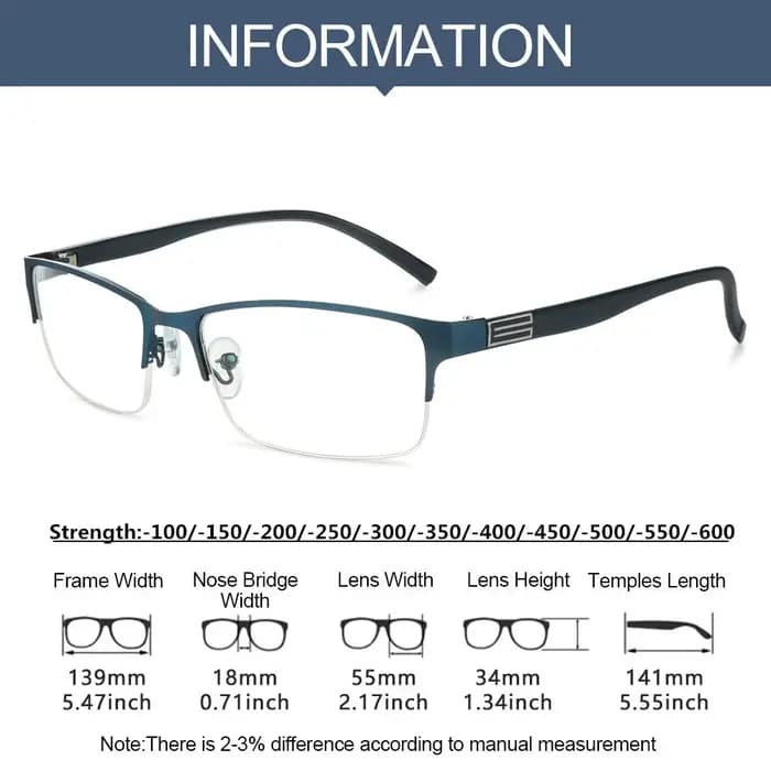 Lunettes de Myopie Vintage à Monture Carrée pour Homme, Protection des Yeux Ultra Légères, Soins de la Vision, 100 ~ 600 Dioptrie, Verre de Lecture