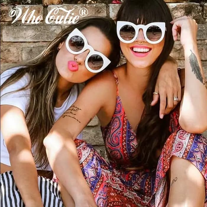 WHO CUTIE 2024 lunettes de soleil rondes œil de chat femmes marque concepteur 90S Vintage blanc noir femme Cateye