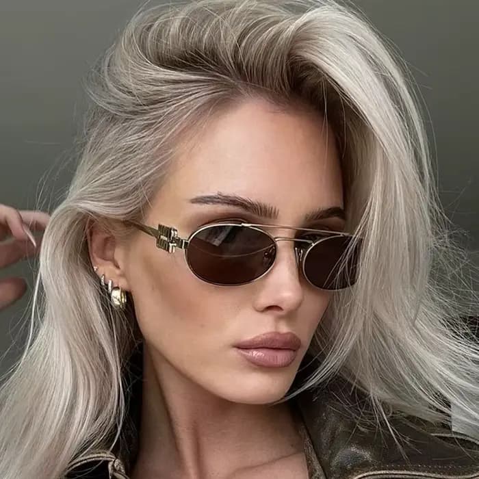 Lunettes de soleil ovales à double pont en métal pour femmes et hommes