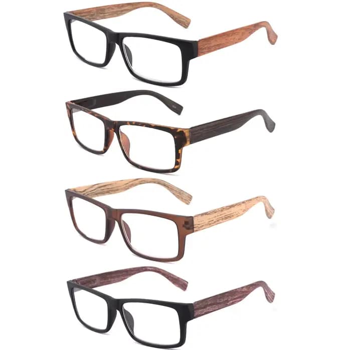 4 Pack nouvelle mode Imitation bois Design lunettes de lecture pour hommes haute qualité Rectangle cadre en plastique