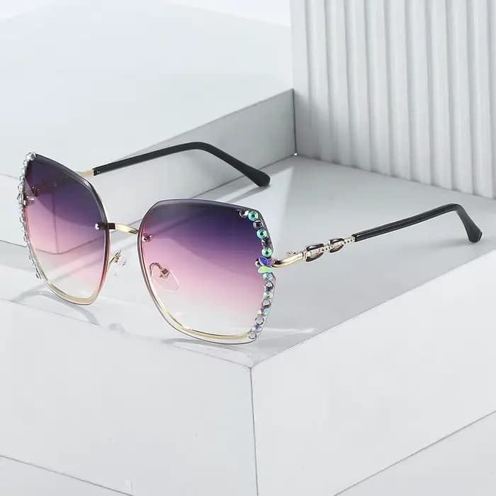Strass Décor Sans Monture Mode Lunettes De Soleil Pour Femmes Hommes Casual Gradient