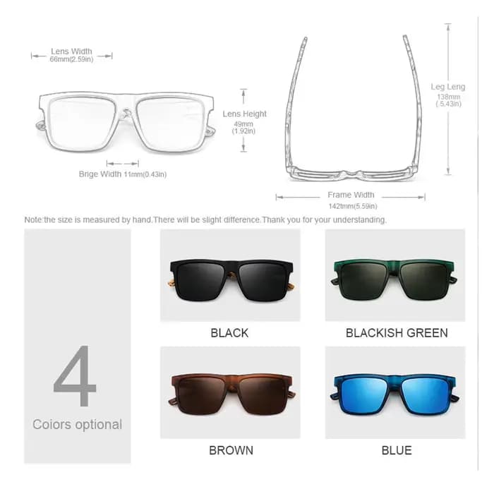 Lunettes de soleil carrées pour hommes avec monture en bois d'imitation naturelle