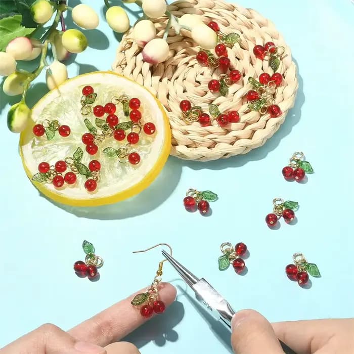 Breloques en verre 3D cerise rouge acrylique, pendentifs de fruits pour bricolage, boucles d'oreilles, colliers, porte-clés, accessoires de fabrication de bijoux, 10 pièces/paquet 