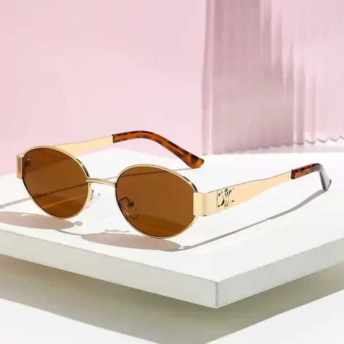 Lunettes de soleil ovales rétro de luxe en métal pour femmes et hommes