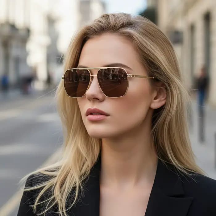 Lunettes de soleil pilote à monture dorée