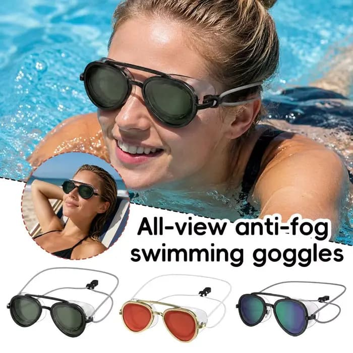 Lunettes de natation anti-buée à vision panoramique, protection UV, lentille panoramique, étanchéité en silicone, sangle élastique réglable, lunettes de natation