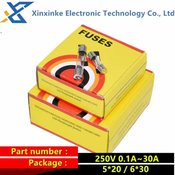100 pièces 6*30 5*20 fusible en verre à rupture rapide 0.1 ~ 30A 0.2A 0.5A 1A 2A 3A 3.15A 4A 5A 6A 7A 8A 10A 250V 5x20mm 6x30mm Tubes à fusibles en verre
