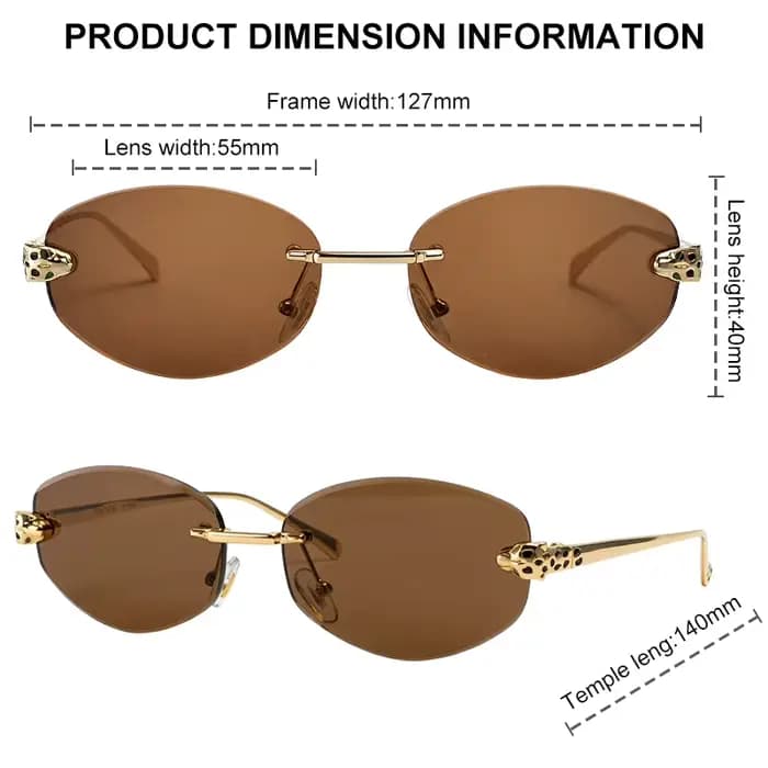 Sans monture Leopard Head lunettes de Soleil Hommes De Luxe Designer Vintage Petit Ovale