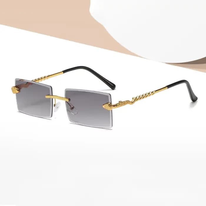 Lunettes de soleil carrées vintage sans monture motif serpent pour hommes et femmes