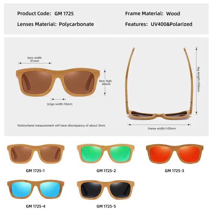 GM - Lunettes de soleil vintage en bambou et bois