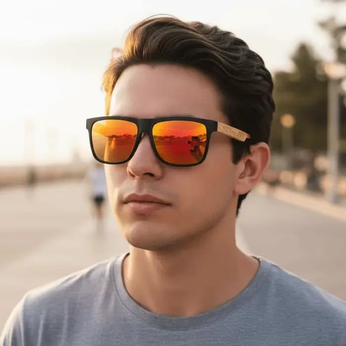 Lunettes de soleil carrées avec monture en bois de bambou