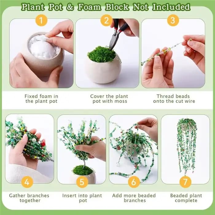 Kit de perles en verre vert BSEVB-5422 pour la création de plantes en perles