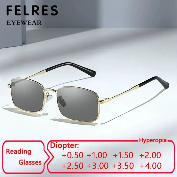 Lunettes de lecture teintées carrées en métal pour hommes