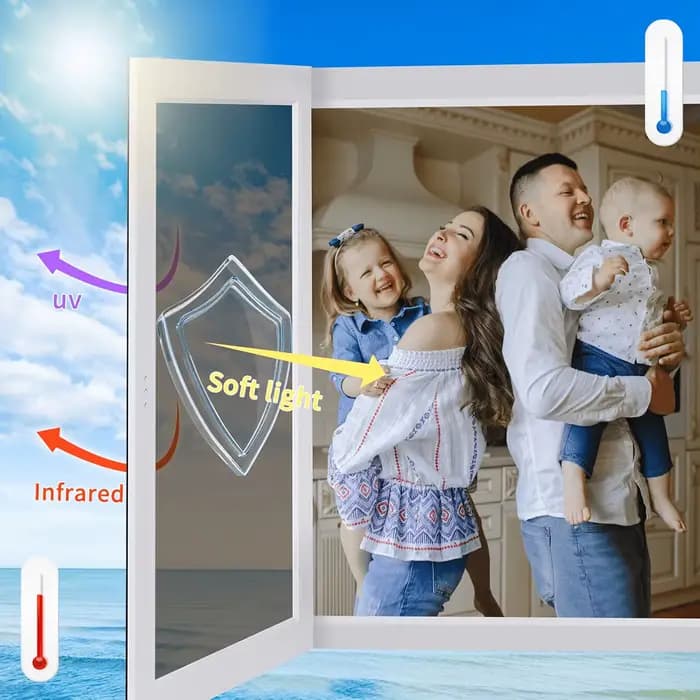 Film de protection solaire et isolant thermique pour vitres, effet miroir unidirectionnel, protection de la vie privée, anti-éblouissement, adhésion statique sans colle