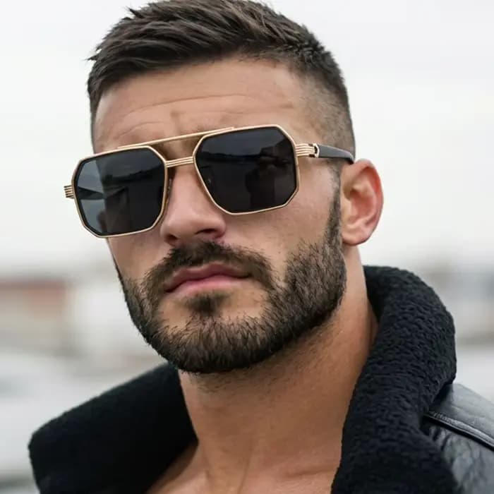 Lunettes de protection 3 pièces rétro grand cadre lunettes de soleil carrées classique Double faisceau cadre en métal lunettes de soleil décontractées lunettes dégradées