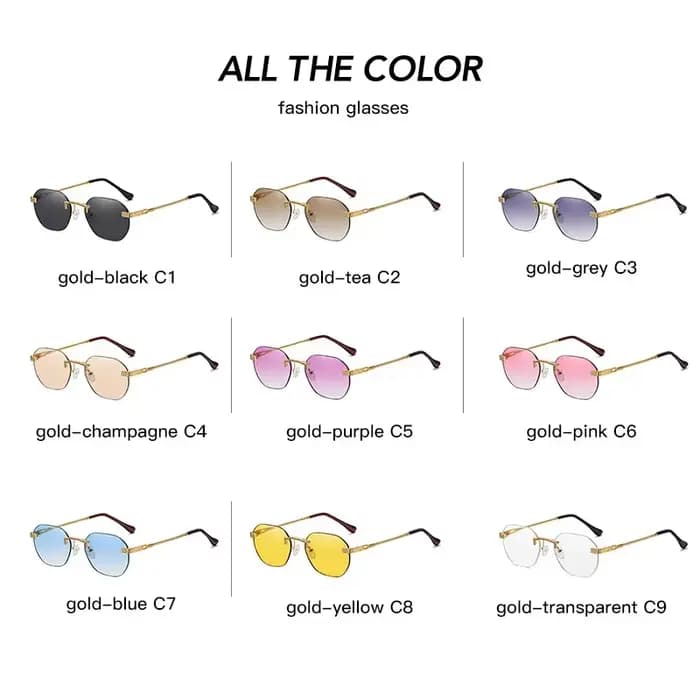 Lunettes de soleil sans cadre en métal doré pour femmes