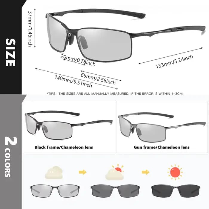 Cooldarer-Lunettes de soleil polarisées photochromiques pour hommes et femmes