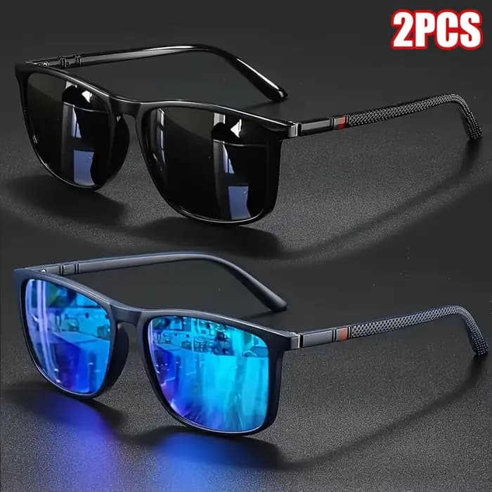 2 paires de lunettes de soleil polarisées carrées vintage de luxe UV400 pour hommes et femmes