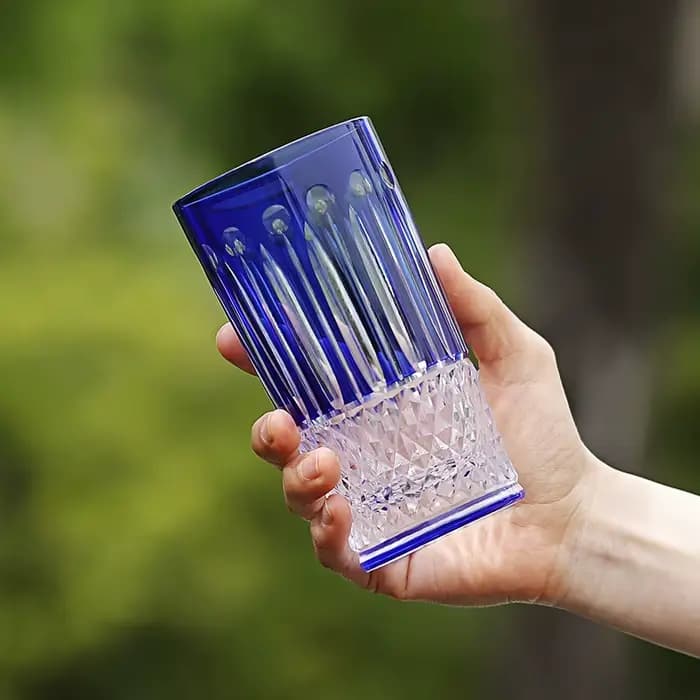 Edo Kiriko-Verre à boire du vin bleu, verre en cristal sans plomb, sculpté à la main, meilleur cadeau pour mariage