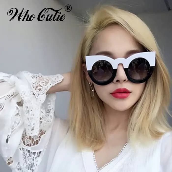 WHO CUTIE 2024 lunettes de soleil rondes œil de chat femmes marque concepteur 90S Vintage blanc noir femme Cateye