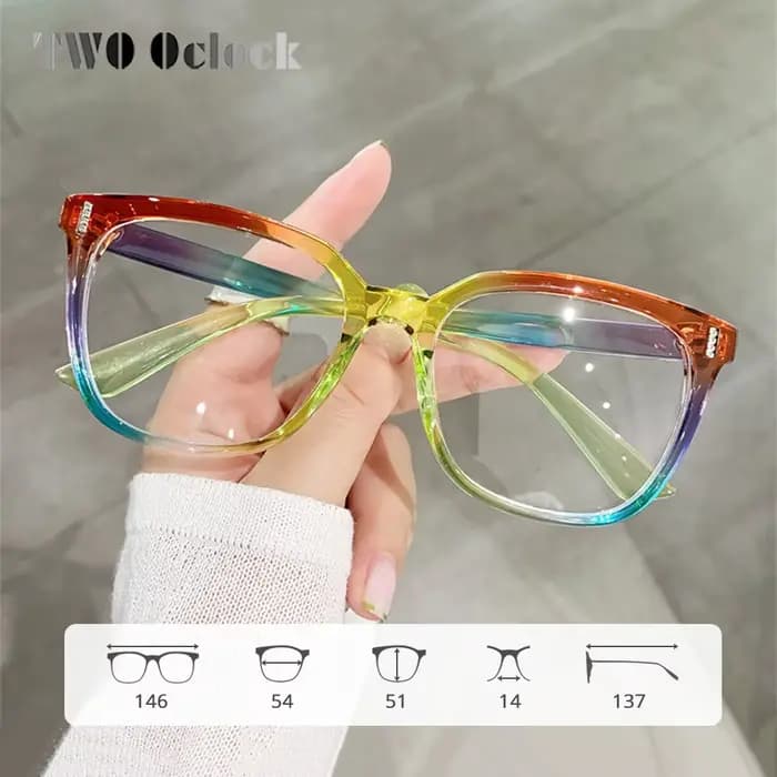 Lunettes pour femmes à la mode avec cadre carré arc-en-ciel coloré Prescription 0 dioptrie qualité