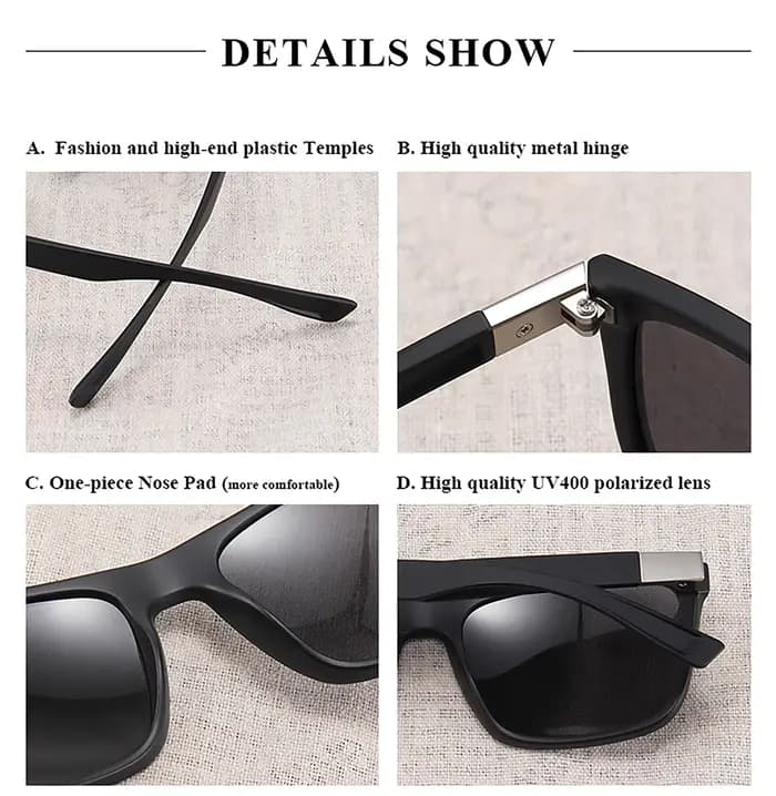 Lunettes de soleil polarisées vintage carrées pour hommes et femmes