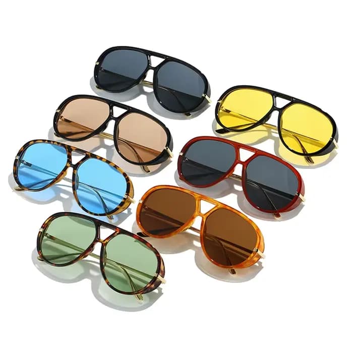 SO & EI Ins mode populaire Double ponts pilote femmes surdimensionné lunettes de soleil rétro couleur bonbon dégradé