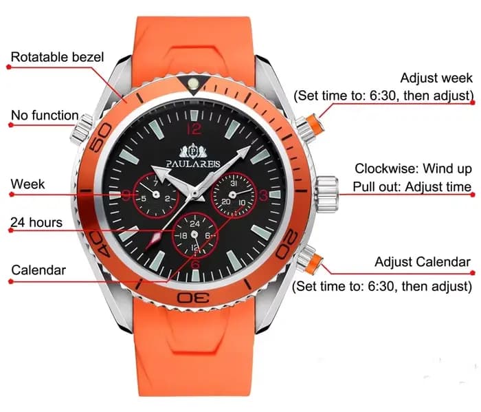 Montre automatique pour hommes, mouvement mécanique à remontage automatique, bracelet en caoutchouc, cadran Orange bleu noir, lunette rotative, montres de mode