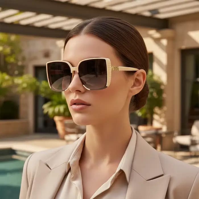 Nouvelles lunettes de soleil carrées élégantes de couleur beige à monture large