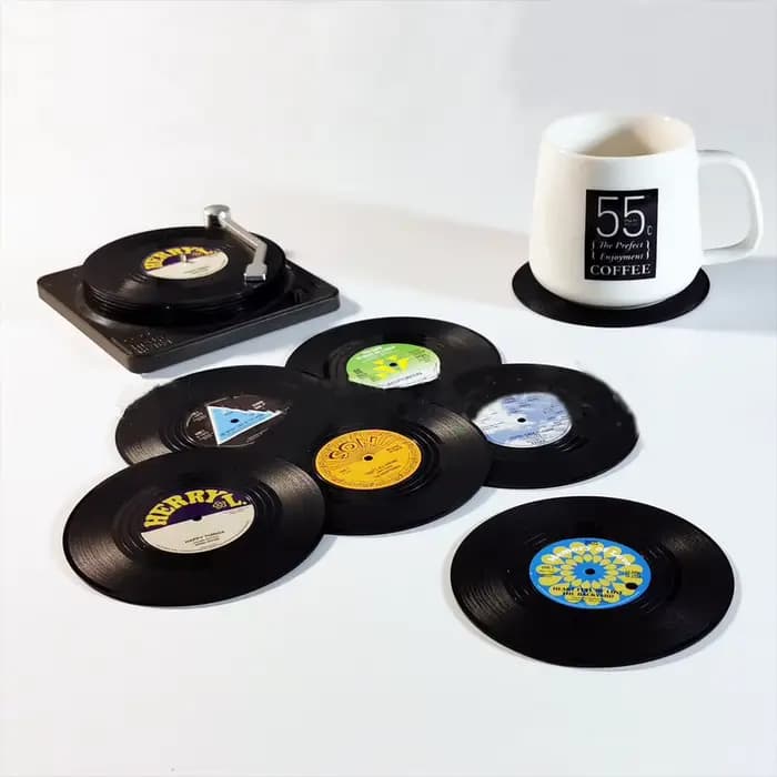 Sous-verres en vinyle pour disques d'animaux, pour boissons, ensemble de dessous de verre en vinyle Rockabilly avec étiquettes amusantes, protège les meubles des marques d'eau