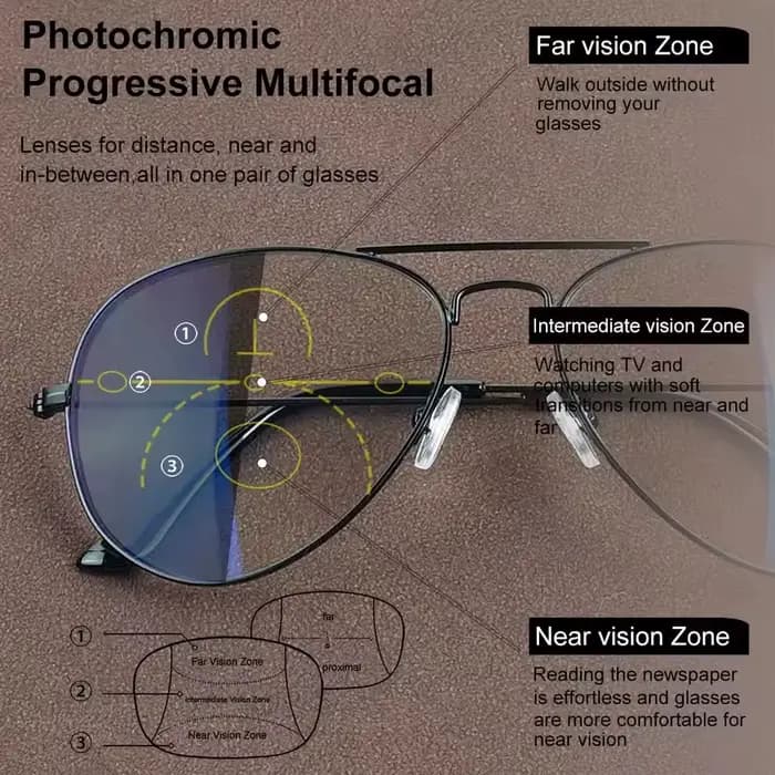 Lunettes de lecture multifocales photochromiques de style décontracté pour hommes