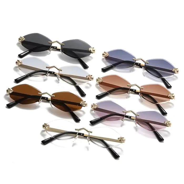 JUNCTURE mode petites lunettes de soleil polygonales pour femmes marque de luxe sans monture marron losange lunettes de soleil femme Vintage lunettes