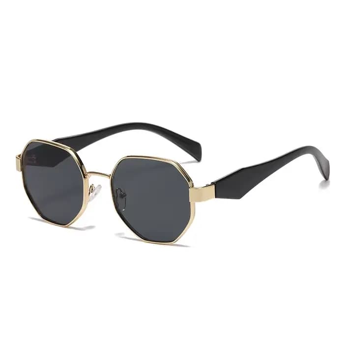 Lunettes de soleil hexagonales punk pour femmes avec chaîne