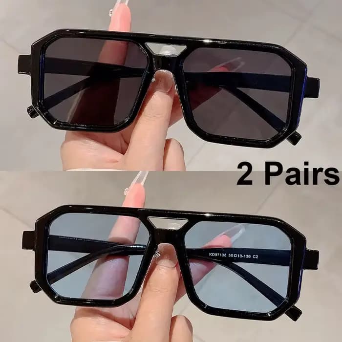2 paires de lunettes de soleil carrées Vintage pour hommes et femmes