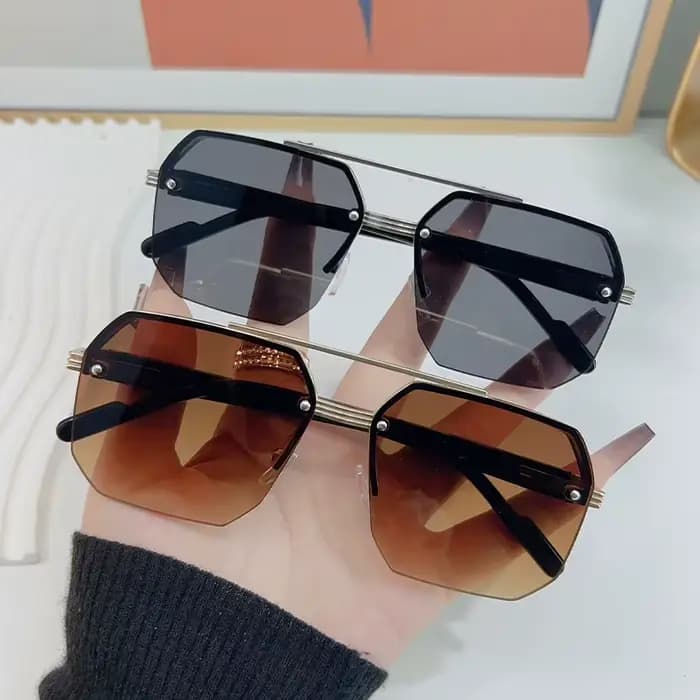 Lunettes de soleil polygonales rectangulaires tendance avec monture métallique pour femmes et hommes