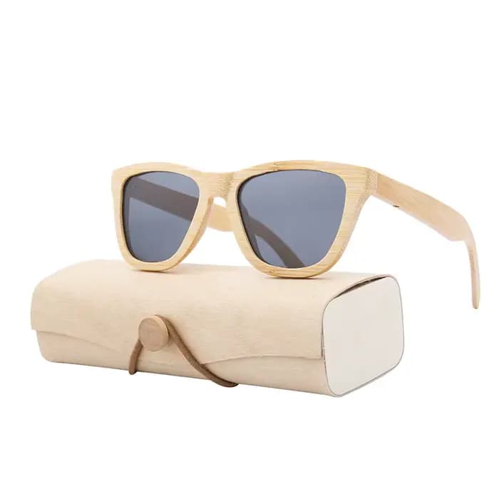 Lunettes de soleil en bambou naturel avec étui pour hommes et femmes