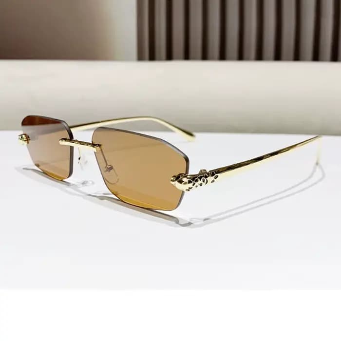 Lunettes de soleil sans monture tête de léopard pour femmes et hommes 2026 – Design vintage punk de marque de luxe
