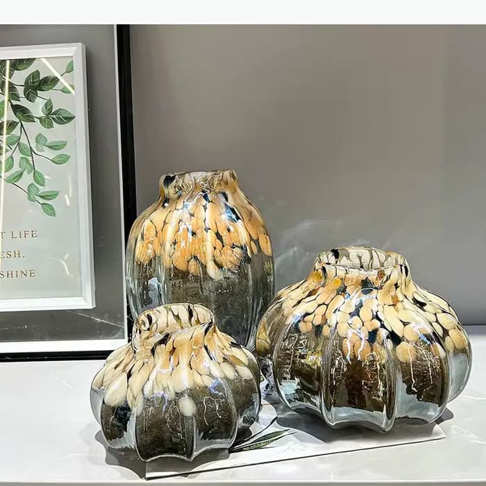Vase en verre texturé peint, pots à fleurs créatifs froissés, décoration de bureau, arrangements floraux, vases décoratifs pour une esthétique d'ambiance.