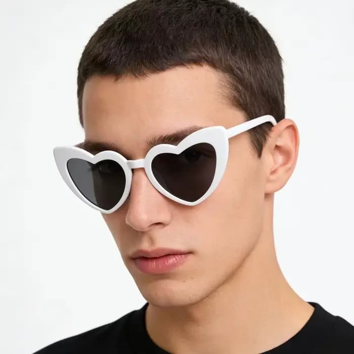 Lunettes de soleil tendance en forme de cœur blanc pour femme