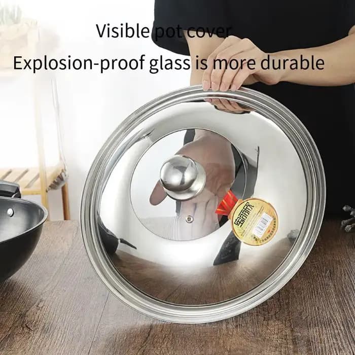Couvercle visible en verre antidéflagrant, couvercle en acier inoxydable non magnétique de qualité alimentaire, poêle à frire, grand couvercle à fond plat 30CM-40CM.
