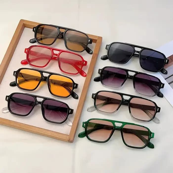 Nouvelles Lunettes de Soleil Carrées Vintage à Double Pont