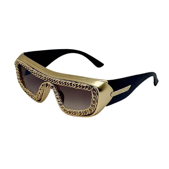Lunettes de soleil rectangulaires de luxe avec chaîne dorée