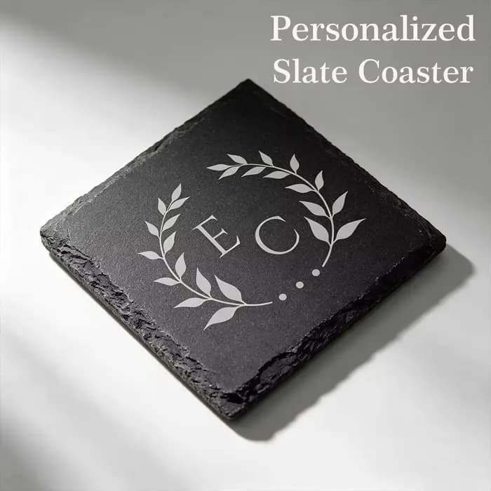 Lot de 6 sous-verres en ardoise personnalisés avec logo, sous-verres en pierre noire gravés sur mesure pour cadeaux d'entreprise, cadeaux pour clients