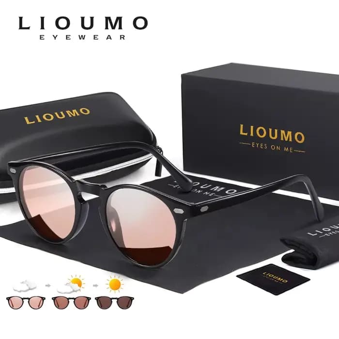 LIOUMO – lunettes de soleil polarisées photochromiques à monture ronde pour hommes et femmes