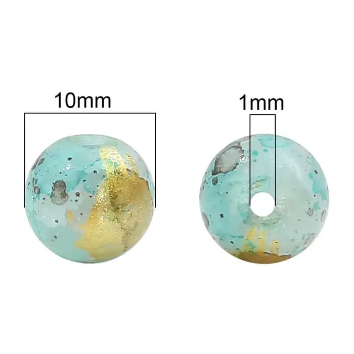 10 mm, 20 pièces/sac, éclats de verre et de jade avec perles mouchetées d'or, pleines de vitalité et perles dispersées uniques, pour bijoux DIY faits à la main