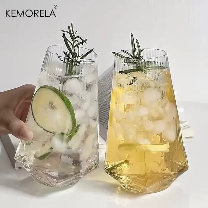 KEMORELA Verre à bille géométrique vertical de 500 ml Verre à boire de cocktail moderne pour eau Jus de bière - Pratique et élégant