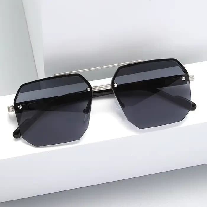 Lunettes de soleil polygonales rectangulaires tendance avec monture métallique pour femmes et hommes